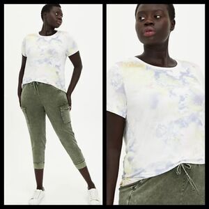 5X 28W Torrid Pastel Tie Dye Tee Pink Purple Galaxy Horoscope Knit Flaw in Neck